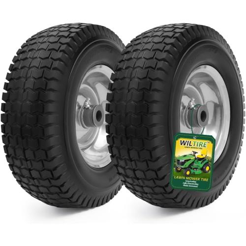 13x5.00-6 Flat Free Tire and Wheel Assemblies (2 Pack),13 x 5 x 6 Solid Rubbe Tires and Wheel for Riding Lawn Mower - With 3/4 Bushings (Extra 5/8 Bushings) and 3 Centered Hub (Gray)