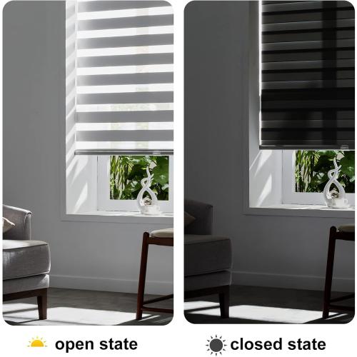 Size 39x72 Color Grey Persilux Cordless Zebra Blinds for Windows Free-Stop Roller Window Shades (39 W X 72 H, Grey) Dual Layer Light Control for Day and Night, Light Filtering Sheer Shades for Home, Easy to Install