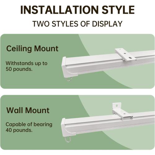 Ceiling Curtain Tracks 18FT,Curtain Track Wall Mount,Ceiling Mounted Sliding Door Curtains Rails Outdoor Extra Long Curtains Rod Room Divider Track for Living Bedroom with Hooks,White