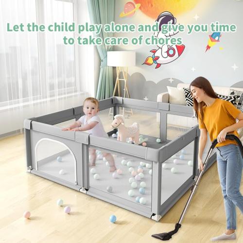 Baby Playpen, Play Pens for Babies and Toddlers, Mini Baby Fence Play Area,Safe Anti-Fall Play Yard with Gates, Small Playpen for Babies with Breathable Mesh, with Pull-Up Ring(Grey, 36 x36) MAY HAVE MISSING PIECES