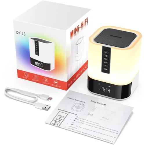 Night Light Bluetooth Speaker, 5 in 1 Touch Control Bedside Lamp Dimmable Multi-Color Changing, Bedroom Alarm Clock, Best Birthday Gift Ideas for 10 11 12 13 14 Year Old Teenage Girls/Boys