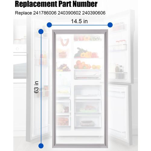 Upgraded 241786006 Freezer Door Gasket Fit for Frigidaire Kenmore Electrolux Crosley Refrigerator Freezer Door Seal Replace AP4321993 1379313 AH1991329, 63X14.5