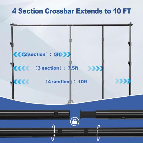 Size 10x10 Photo Video Studio 10 x 10ft Heavy Duty Backdrop Stand, Adjustable Photography Background Support System Kit with Shock-Proof Spring, Carrying Bag, 6 Clamps