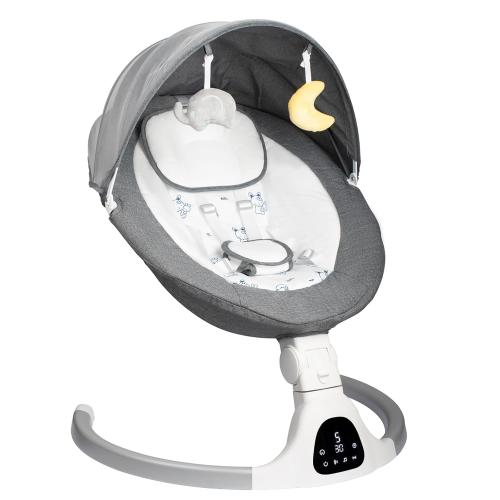 Electric Baby Swing for Infants, 5-Speed Adjustable Swing with Bluetooth Music, Timer, 5-Point Harness and Stable Base for Supervised Daytime Use (Grey)