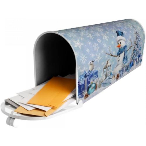 Winter Snowman Mailbox Cover Magnetic 21x18 Standard Size Blue Christmas Tree Balls Xmas Snowflakes Mailbox Wrap Post Cover Decor for Yard Garden Home Outdoor Holiday New Year