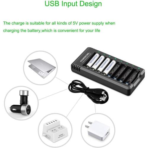 POWEROWL Rechargeable AA and AAA Batteries with Fast Charger, High Capacity NiMH - 4 x 2800mAh AA & 4 x 1000mAh AAA
