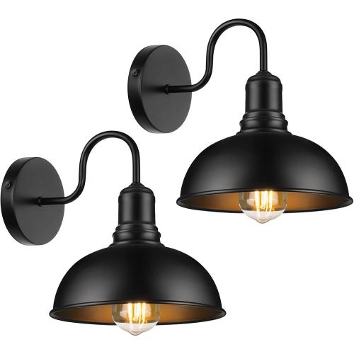 Outdoor Wall Sconce, 2 Pack Exterior Waterproof Farmhouse Gooseneck Barn Light Fixture, Black Garage Wall Lantern, Anti-Rust Front Porch Lamp