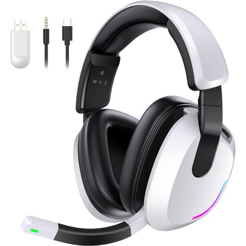 Wireless Gaming Headset for PS5 PS4 PC Switch Mac - RGB Over-Ear Headphones with Noise Cancelling Mic, 60H Playtime, 7.1 Surround Sound, Bluetooth 5.4 & Memory Foam Ear Cushions