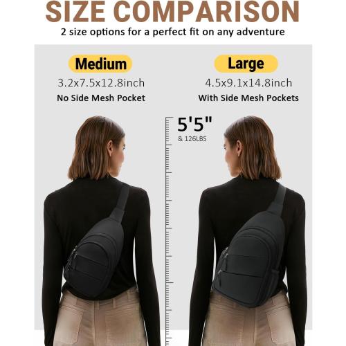 Tuwubi Crossbody Bags for Women, Sling Bag for Men, Small Hiking Backpack Anti Theft Lightweight for Outdoors Travel (M, Black)