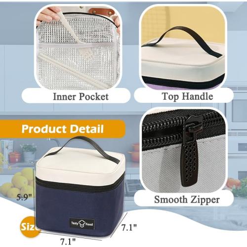 Lunch Bag for Men, Portable Lunch Bag for Adults, Top handle Lunch Box Food Bag for Work, Square Food Bag for Office, Picnic (Navy Blue)