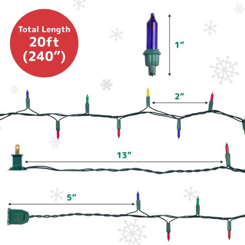 PREXTEX Christmas String Lights with Green Wire - 100 Count, 20 Ft Multicolored Christmas Tree Lights for Xmas Decorations Indoor and Outdoor - Incandescent String Light for Patios, Fences, Holidays