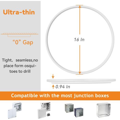 1PACK LED Flush Mount Ceiling Light Fixture, 3000K-4500K-6000K & 150W Equivalent Modern Kitchen Recessed Ceiling Lamp 36W 3600Lm 16 Inch Closet Round Surface for Bathroom Laundry Bedroom Hallway