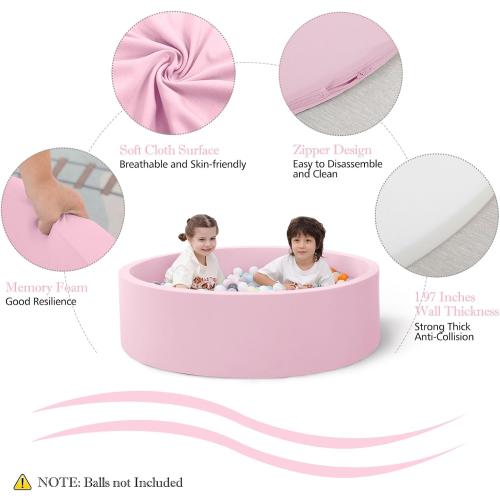 Ball Pit for Toddlers, 35.4x 11.8 Foam Ball Pits, Indoor Soft Round Baby Playpen for Children, Ideal Gift for Toddlers, Pink, (Balls not Included)