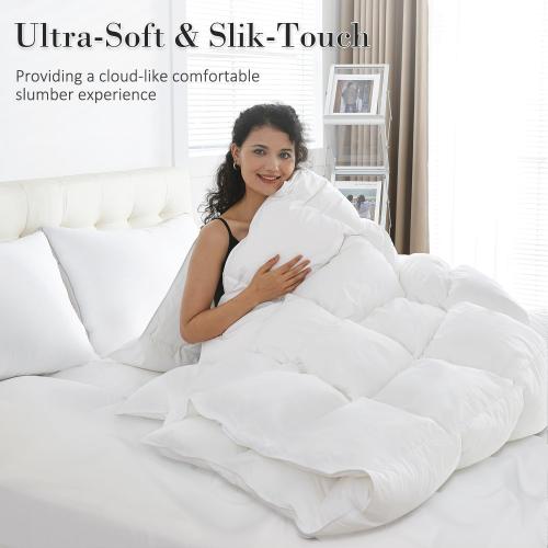 SHOUREN White Luxurious Goose Feather Down Fiber Comforter, All Season Hotel Collection Bed Comforter，Ultra Soft 100% Cotton Duvet Insert with Corner Tabs,