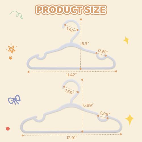 60 Pack White Baby Hangers 11.42 Inch & 12.91 Inch Each 30 Pack - Kids Non-Slip Clothes Hangers for Infant & Child, Durable Plastic Children's Hangers for Closet, Pants, Coats, Skirts