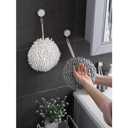 Sophie & Panda Fuzzy Ball Towel (Set of 2) White and Gray - Dry Your Hand Instantly conveniently with This Creative Bath Towel Set Decorative Towels for Bathroom (Pack of 2)