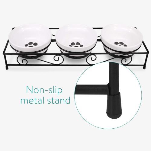 Navaris Ceramic Pet Bowl Set - Small Dogs, Puppies, and Cat Food Bowl with Non-Slip Retro Metal Stand - Dog or Cat Bowls for Indoor Cats and Dogs - Set of Bowls, 10.8 oz Each