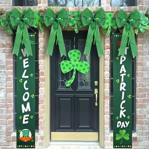 2 PCS Green St Patricks Day Wreath Bow Decor,St Patricks Day Tree Topper Bow Decorations,Decorative Bow with Green Burlap and Glitter String for Holiday Home Front Door Outdoor
