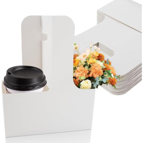 MAQIHAN 2 Cup Drink Carrier with Handle - 10Pcs Disposable Paper Cardboard Coffee Cup Holder Portable Drink Caddy Cup Carriers to go Cup Holder Food Delivery Accessories for Hot/Cold Drinks (White)