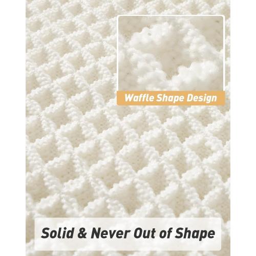 AMOAMI Upgraded Waffle Runner Rug Super Absorbent Non Slip Bath Mats for Bathroom Machine Washable Bathroom Runner Rug with Tassels, Ideal for Hallway Bedroom Laundry Room, White 17 x 60