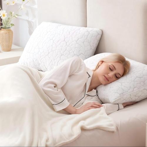 Cooling Pillows for Sleeping 2 Pack, Adjustable Shredded Memory Foam Pillows Queen Size Set of 2, Firm Bed Pillows for Side Back Stomach Hot Sleepers, Cold Pillow with Removable Washable Cover