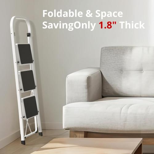 HBTower Step Ladder Folding Step Stool for Adults with Anti-Slip Pedal,330 lbs Capacity for Kitchen, Home,White