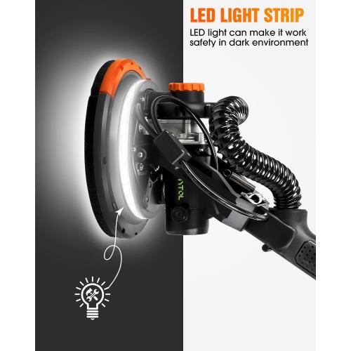 Electric Drywall Sander with Vacuum Dust Collection, Variable Speed, LED Light, Foldable Handle, Sanding Discs & Grids