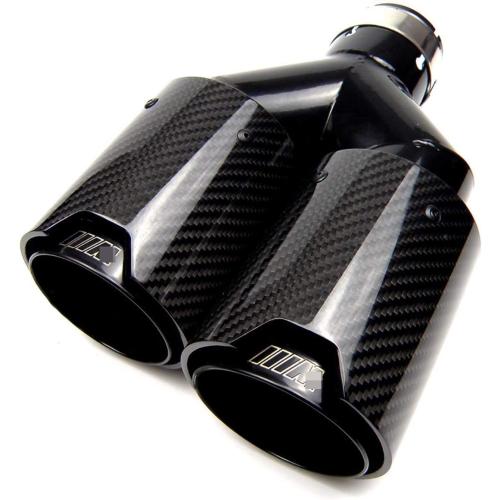 cool all black glossy Y Style Dual Carbon Fiber Black Stainless Steel Universal Exhaust Pipe End Pipes Muffler Tips for BMW Series