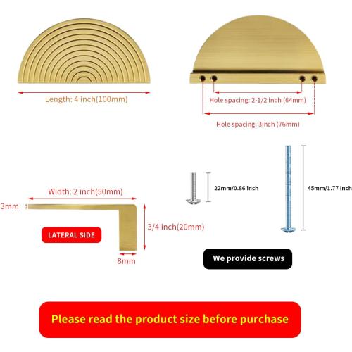 Gold Drawer pulls Brushed Brass Cabinet pulls Modern Gold Cabinet Handles Drawer Handles for Dresser Bathroom (4Pack-Lengths:4inch Semicircle)