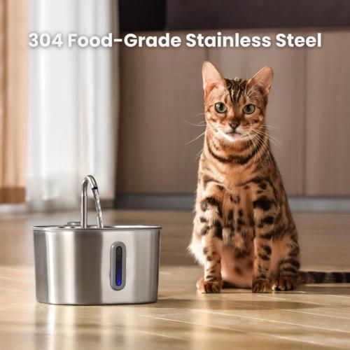 KittySpout Stainless Steel Cat Water Fountain Automatic Drinking Fountain, Quiet Circulating Water Bowl, Dishwasher Safe, Indoor Pet Fountain for Hydrated Healthy Cats (Stainless Steel, 2.2L Corded)