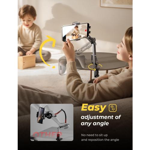 LISEN Gooseneck Phone Holder for Desk Bed [3rd Upgrade] Cell Phone Stand for Desk Bed Accessories,Gifts for Seniors Elderly Tech Lovers Mount for Recording Filming Laying Down Flexible Arm Clamp Clip