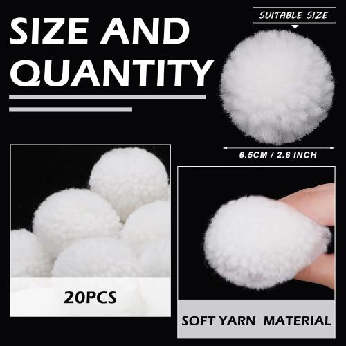 Syhood 20 Pcs Christmas Yarn Pom Poms Balls for DIY Handmade Crafts Fuzzy Pompoms for Christmas DIY Hats Thanksgiving Party Holiday Hanging Home Decorations (White, 2.5 Inch)