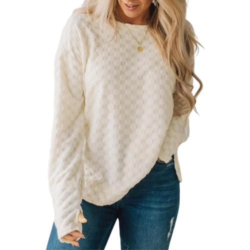 Size M Chvity Women’s Textrued Thumbhole Sleeve Knit Tops Crewneck Long Sleeve Solid Pullover Sweatshirt Tops