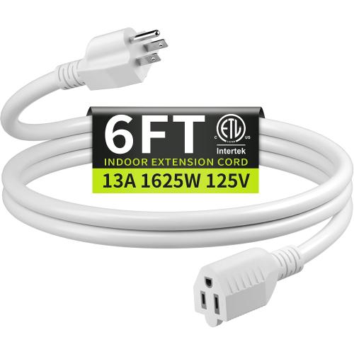 16/3 White Extension Cord 6 FT Indoor, Short Extension Cord