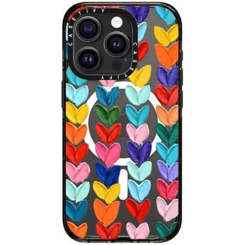 CASETiFY Impact Case for iPhone 15 Pro [4X Military Grade Drop Tested / 8.2ft Drop Protection/Compatible with Magsafe] - Clear Polka Daub Hearts - Clear Black