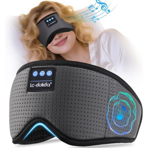 LC-dolida Bluetooth Sleep Mask with White Noise，Sleep Headphones,Bluetooth Wireless Music Eye Mask, Ideal for Travel, Night Work, Napping, Side Sleeping and Office Use for Both Men and Women(Grey)