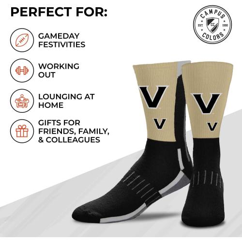 Size  YTH For Bare Feet NCAA Youth University Socks - Officially Licensed School Logo - Girls & Boys - Crew Style - Support your team on Game Day (Vanderbilt Commodores - Graphite, One Size)