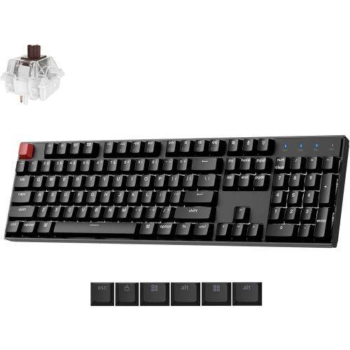 Black Keychron K10 Version 2 Full Size 104 Keys Bluetooth Wireless Mechanical Gaming Keyboard for Mac Windows with Keychron Super Brown Switch White LED Backlight/USB C Wired Computer Keyboard
