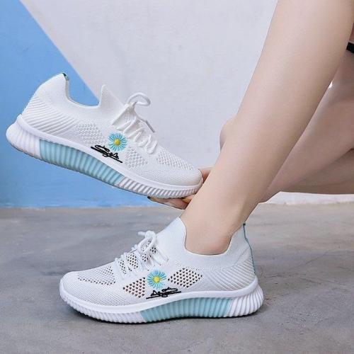 EkOkim Lightweight Soft Bottom Non-Slip Sports Casual Shoes Women's Hollow Fly Woven Summer Breathable Mesh Shoes (Color : Blue, Size : 38
