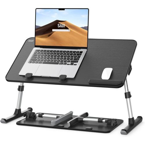 SAIJI Height & Angle Adjustable Laptop Stand for Bed, Lap Desk Bed Tray Table, Light Weight Foldable Portable Laptop Table for Couch Sofa Chair Floor Desk for Adults, Kids (Black)