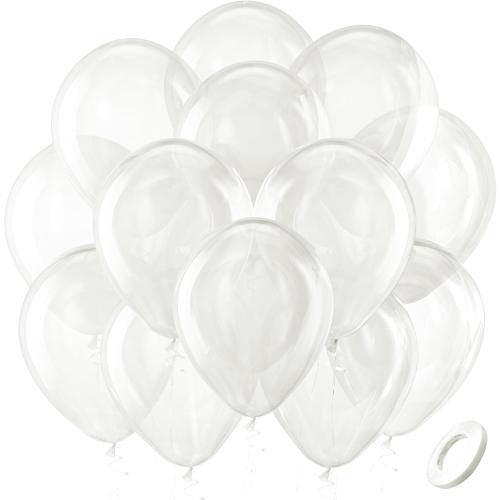 Bezente Clear Balloons Latex Round Helium Party Balloons 100 Pack 12 inch