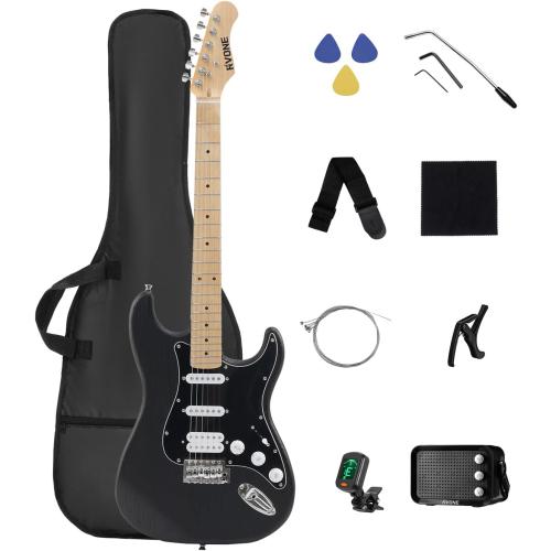RVONE RST-150 39 Beginner Electric Guitar Kit with Amp & HSS Pickups | Complete Starter Set for Newcomers w/Essentials | Gig Bag, Extra Strings, Digital Tuner, Capo, Strap | Home Practice (Black)‼️missing pieces‼️