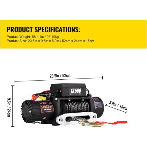Electric Winch 13500lb, Waterproof Electric Truck Winch,12V Synthetic Rope Winch with Wireless Handheld Remote for Truck Jeep SUV Boat