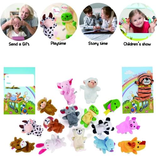 Valentine's Day Cards with 16 Pcs Plush Animal Finger Puppets, Kids Classroom Gifts & Party Favors