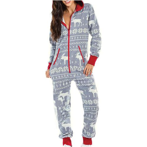 Size S- Sexy Christmas Pajamas for Women Hooded Onesie with Pockets Xmas Reindeer Print Sleepwear One Piece Jumpsuit.
