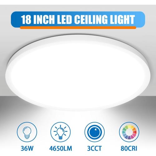 White Allsmartlife LED Flush Mount Ceiling Light 3Pack, 18 inch Thin Round Flat Panel Light 36W 4650lm, 3000K/4000K/6500K Dimmable, White Light Fixtures Ceiling Mount for Kitchen, Bedroom
