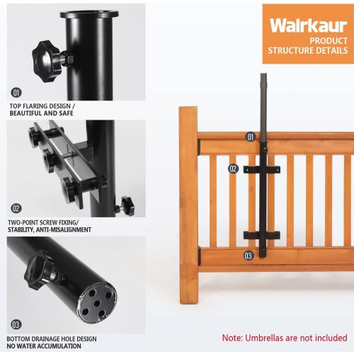 Black 304 Stainless Steel Patio Umbrella Holder, Heavy-Duty Umbrella Deck Mount, for Outdoor Umbrella Holder for Deck Railing,Grille Deck Umbrella Mount (Grille, Black)