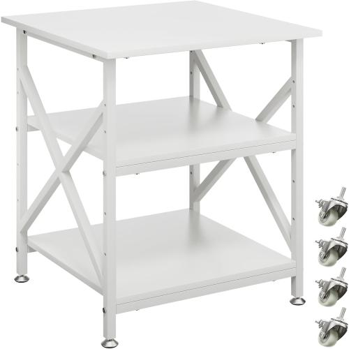 Ollieroo 3 Tier Printer Stand, Large Table with Wheels, Rolling Cart with Height Adjustable Middle Storage Shelf, 23.6 x 23.6 x 30.3 Inches Shelf for Home Office, White