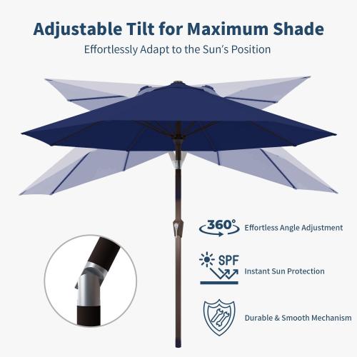 10FT Patio Umbrella Outdoor Market Umbrella with Crank and Tilt, 8 Flexible Fiberglass Ribs, UV-Resistant Waterproof Canopy for Patio, Deck, Garden, Backyard, Navy Blue