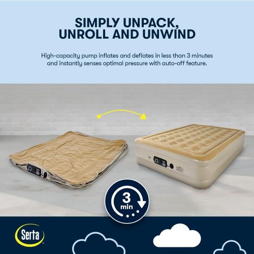 Serta Raised Air Mattress with Never Flat Pump | Luxury Inflatable Mattress with Built in Air Pump to Ensure a Good Night’s Rest | Heavy Duty Blow Up Mattress with Self Inflating Pump